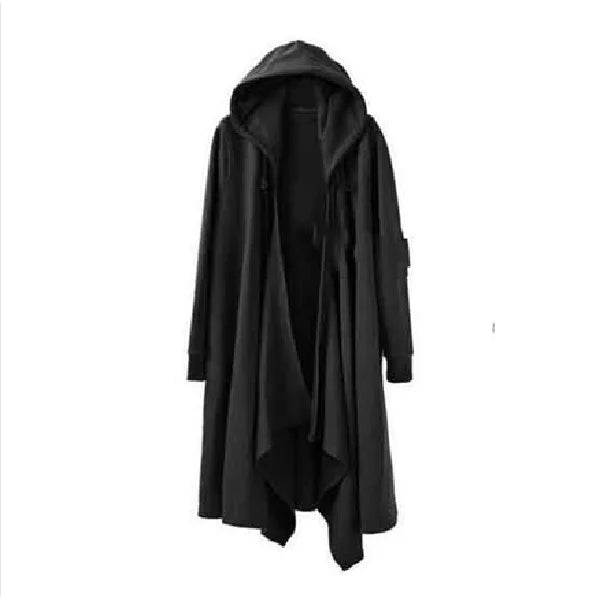 ARENS Korean Fashion Men`s Punk Style Black Hoodie Hip Hop Long Cardigan Gothic Hooded Sweatshirts Cape Cloak