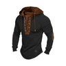 Men Hooded Sweatshirt Vintage Lace-up Drawstring Men's Hoodie with Pleated Shoulders Soft Stretchy Breathable Daily Top Tie