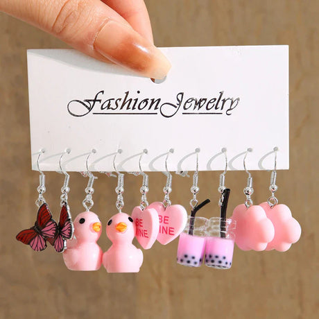 17KM Cartoon Frog Duck Earrings Set Animal Butterfly Cute Dangle Earrings for Women Geometric Bear Cloud Earring Trendy Jewelry