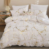 Queen Bedding Duvet Cover Set White Marble Printed 3 Piece Luxury Microfiber Down Comforter Quilt Cover with Zipper Closure