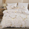 Queen Bedding Duvet Cover Set White Marble Printed 3 Piece Luxury Microfiber Down Comforter Quilt Cover with Zipper Closure