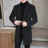 2023 High-end Feel Men Fashion Handsome All Woolen Coat Suit Collar Long Trench Coat Woolen Coat Thick Casual  Winter Jacket Men