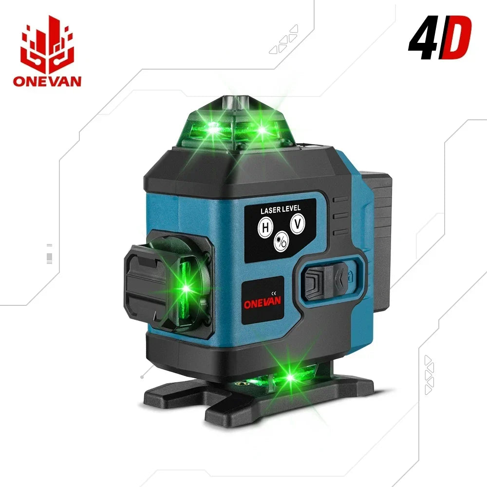 ONEVAN 4D 16 Line Laser Level 2x4000mah Battery 360 Horizontal Vertical Cross Light Laser Level Self-Leveling Measure Laser Beam