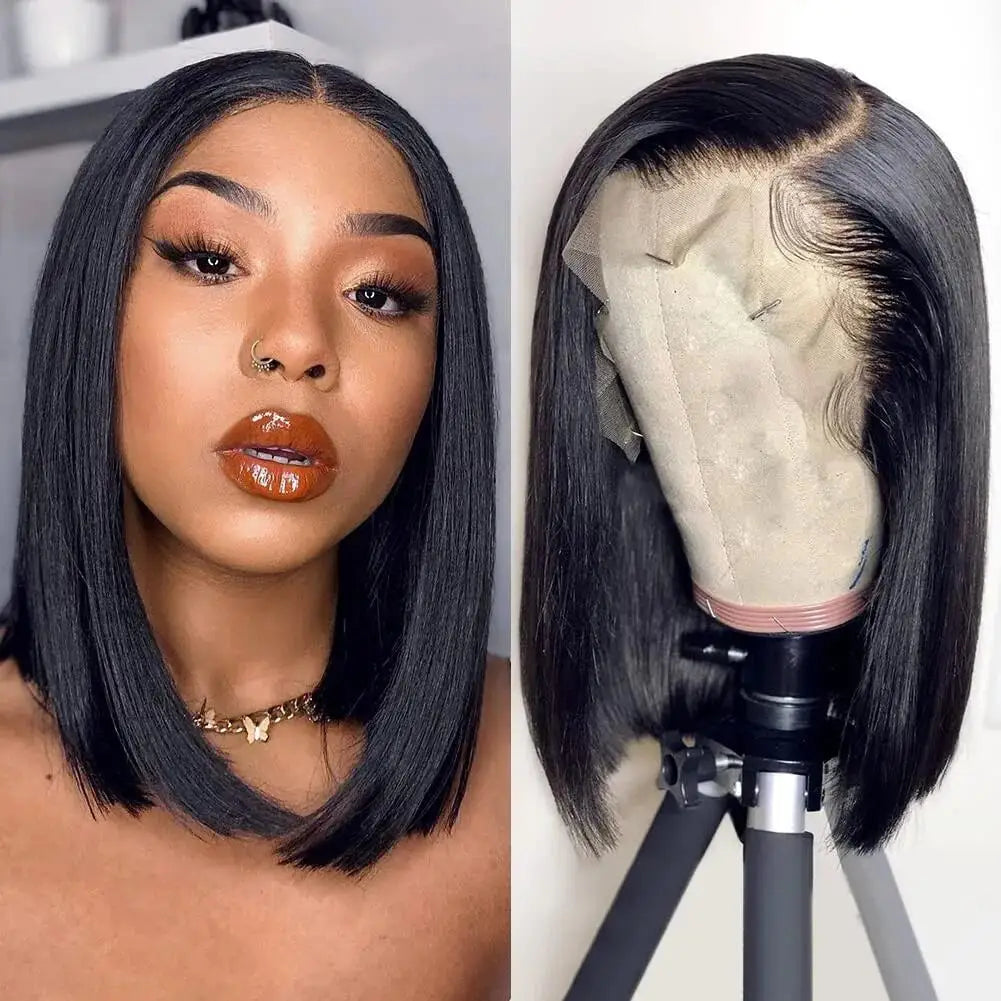 Brazilian Short Bob Wigs Bone Straight Wig 13x4 Lace Front Human Hair Wigs for Black Women 4x4 Lace Closure Wig Pre Plucked 180%