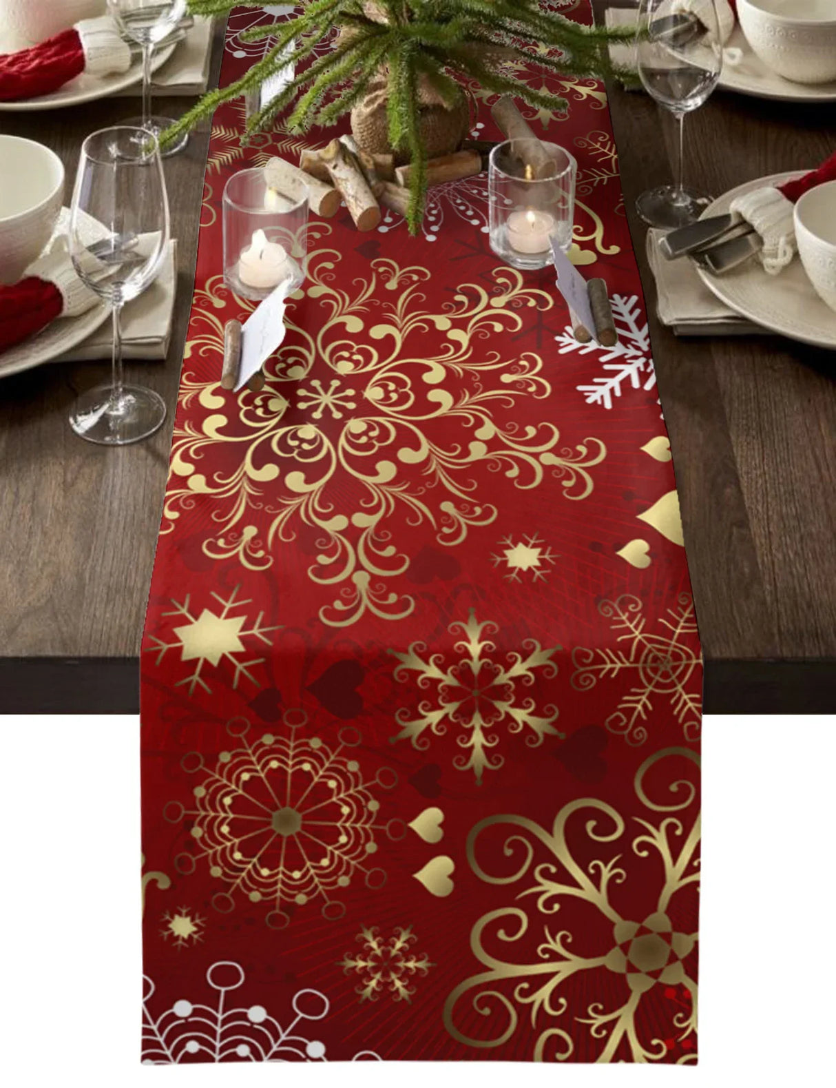 Christmas Snowflake Texture Linen Table Runners Wedding Decoration Washable Holiday Party Dining Table Runner Table Decoration