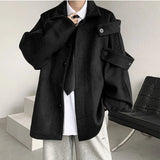 Gmiixder Streetwear Woolen Coat Men's 2023 Autumn Winter Minority Lapel Jacket American Retro Loose Casual Asymmetrical Jacket