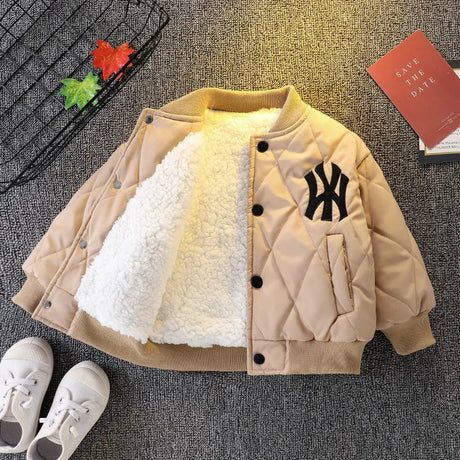 Autumn Winter Baby Boys Thickened Plush Jacket Coats Baseball Clothes Child Fashion Warm Fleece Cotton Padded Clothes Outerwear