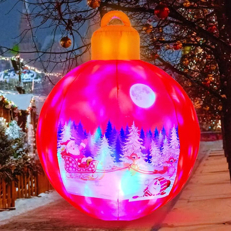 Light up Inflatable Christmas Ball with Air Blower Christmas Decoration Outdoor Blow up Xmas Ornaments Outside with LED Lights