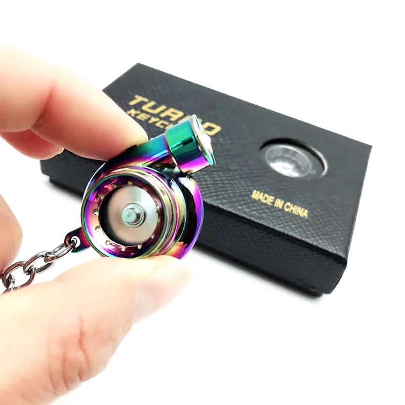 LED Mini Turbo Sound Turbocharger Keychain Spinning Turbine Key Chain Ring Keyring Keyfob Car Keyring Car Interior Accessories