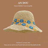 Spring Summer Korean Sweet Big Brim Straw Sun Hat Women Seaside Sunshade Sunscreen Straw Bucket Hat Basin Hat