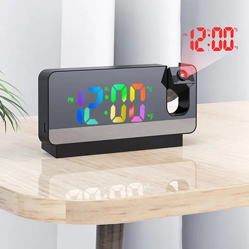 Multifunctional 180° Rotating Projection Creative Alarm Clock, LED Silent Colour Screen, Bedroom Ceiling Projection Gift