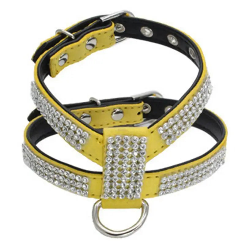 Dog Collar Adjustable Pet Products pet Necklace Dog Harness Leash Quick Release Bling RhinestonePU Leather