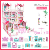 3D Cross-border Blockbuster Children's And Girls' Family Toys, Fantasy Princess Castle Villa Assembly Doll House Set Toys