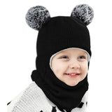 2024 Autumn and Winter Kids Balaclava Hat PomPom Knit Beanie Hats for Baby Hat Scarf Snood with Fleece Lining Caps for Boys