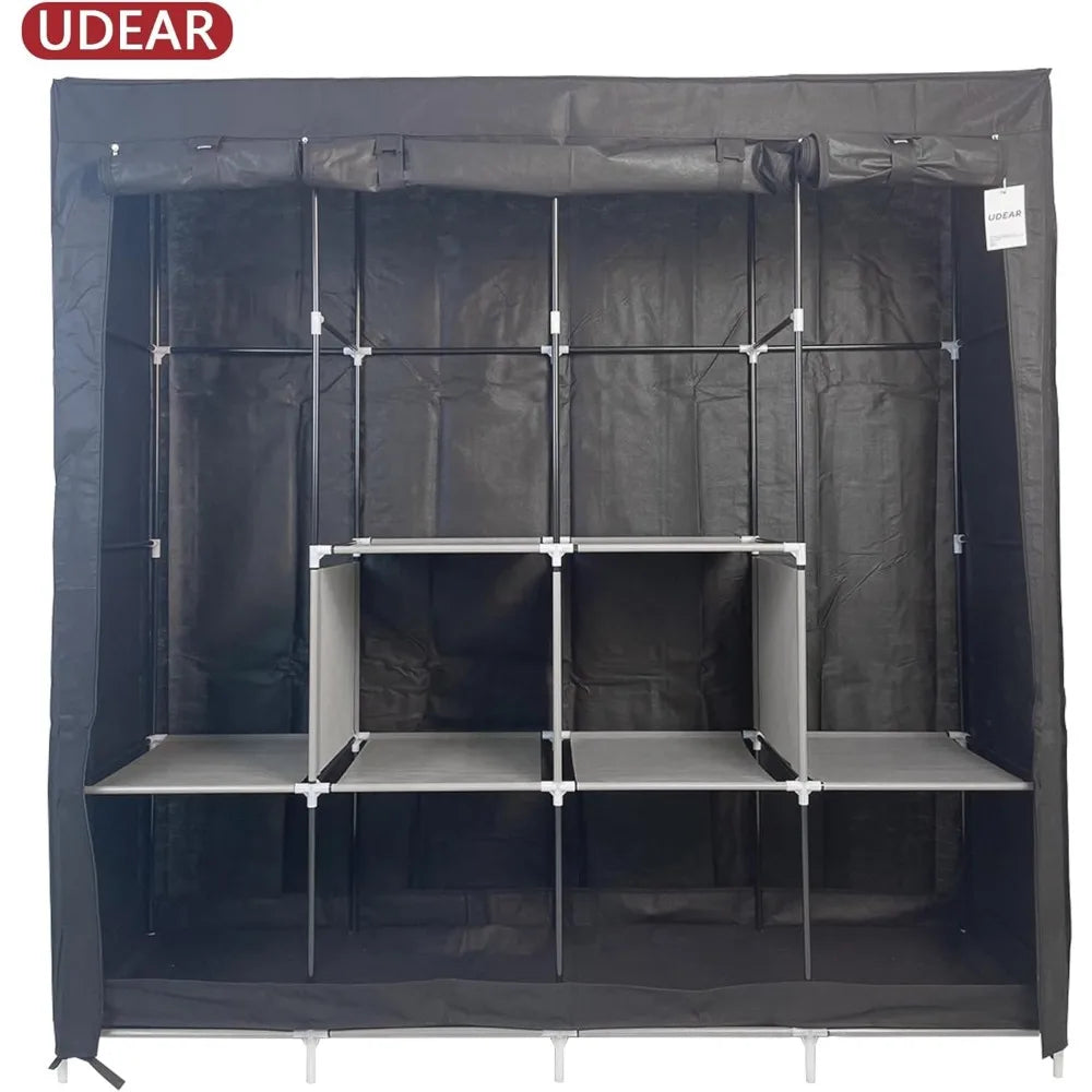 UDEAR Portable Closet Large Wardrobe Closet Clothes Organizer with 6 Storage Shelves, 4 Hanging Sections 4 Side Pockets,