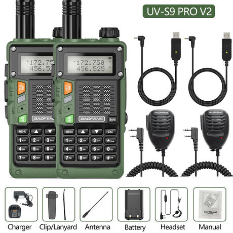 2PCS BaoFeng UV-S9 Pro V2 Walkie Talkie 10KM Long Range Transceiver Communicator Waterproof 10W Powerful UHF VHF Two Way Radio