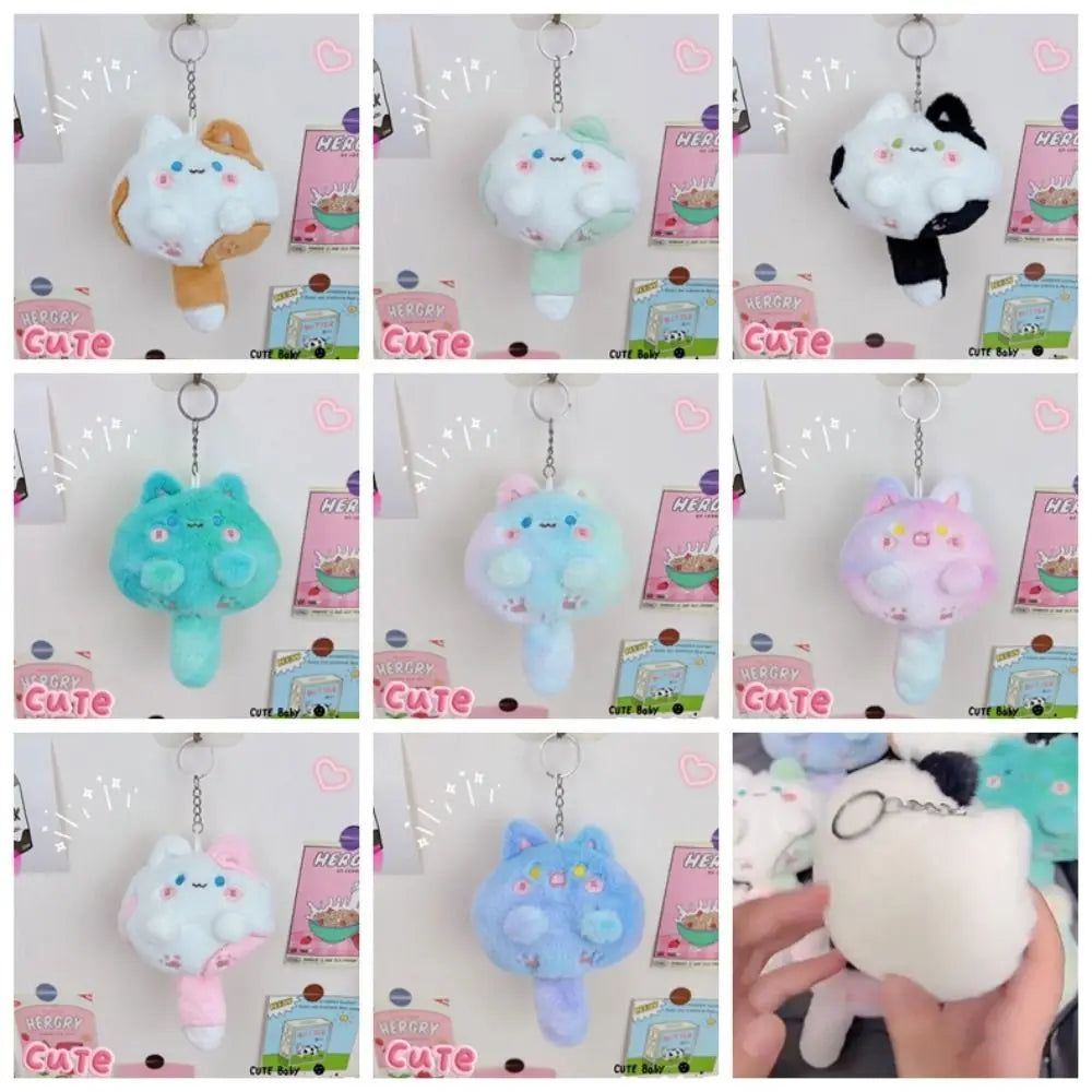 Squeak Long Tailed Cat Plush Keychain Cartoon Cute Soft Stuffed Cat Keyring Pendant 12CM Cat Soft Tail Plush Toy Home Decor