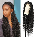 kalyss 32" Square Knotless Locs Briaded Wigs Full Lace Briaded Wig With Boho Curls Synthetic Lace Front Braided Wigs