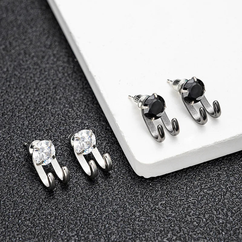 2022 New Simple Zircon Stud Earrings Single Trend Personality Hip-hop Niche Hook Shape Earrings for Women Men Party Jewelry