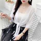 Korean Solid Chiffon Transparent Sunscreen Shawl Female Summer Air Conditioned Blouse Cardigan Neck Guard Cloak Silk Scarf R13