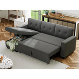 Sofa Bed Reversible Convertible Sleeper Pull Out Couches with Storage Chaise, Linen Fabric Furniture for Living Room, Dark Gray