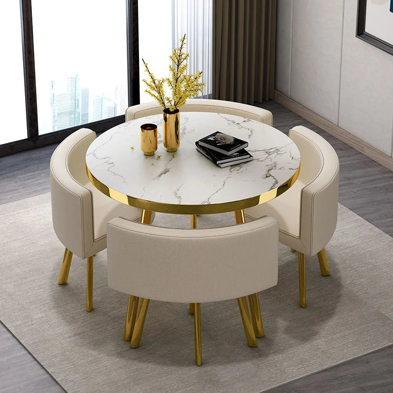 Luxury Reception Negotiation Table and 4 Chairs Round Table Office Conference Shop Visitor Desk Home Dining Tables Kitchen Mesa