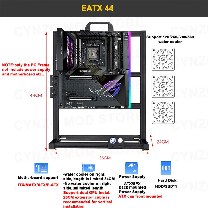 EATX Gamers Cabinet MOD Large Open PC Case Frame Rack Aluminum Creative DIY Desktop Gaming Computer Chassis Water Cooling