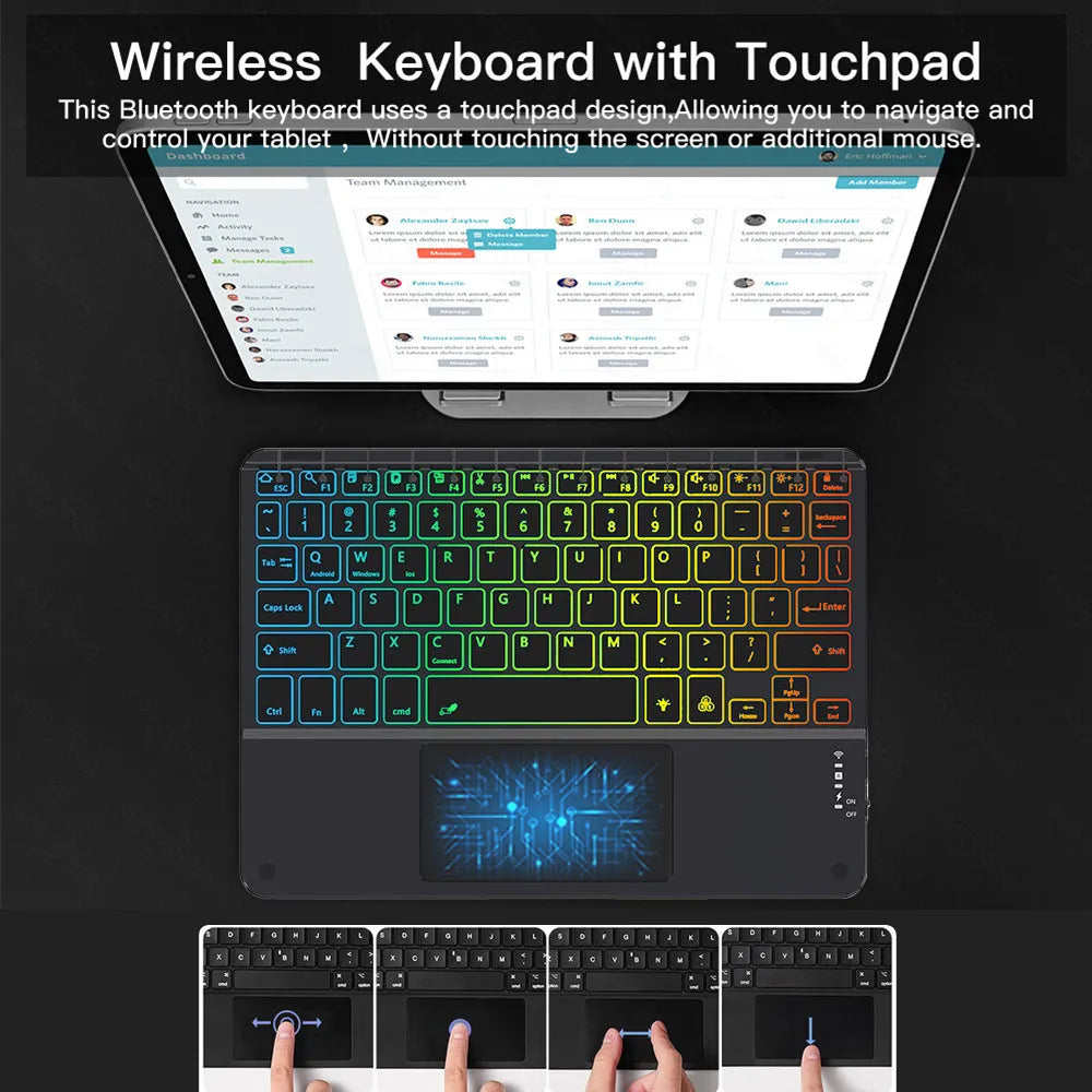 Backlit Touchpad Wireless Keyboard For Android IOS Huawei Xiaomi Tablet For iPad Pro Air Mini 6 Korean Russian Spanish Keyboard