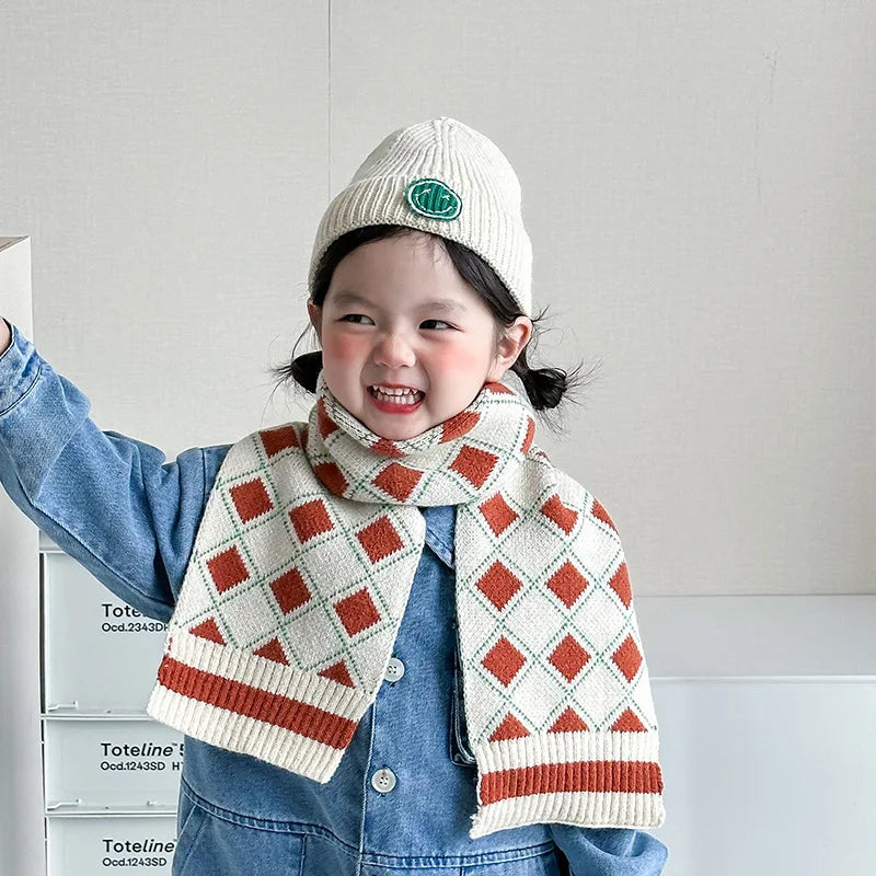 deer jonmi Korean Style New Winter Children Knitted Scarves Korean Style Thicken Warm Toddlers Kids Chic Plaid Shawl