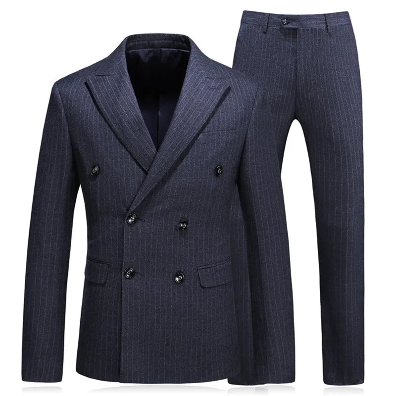 Men's Stripe Suit High Quality Gentleman Double Breasted Blazer 3 Pcs Set Slim Fit Wedding Male Blazer Jacket Coat Pants Vest