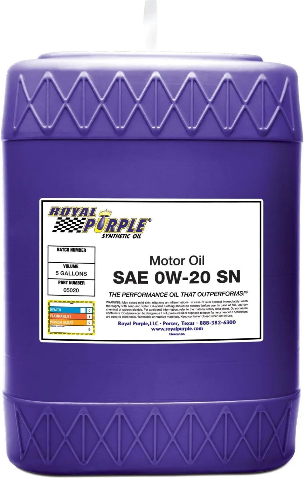 Royal Purple ROY51020 API-Licensed SAE 0W-20 High Performance Synthetic Motor Oil - 5 qt.