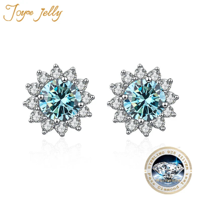 JoyceJelly 1 carat D Color Moissanite Diamond Earrings S925 Sterling Silver Jewelry For Women Sunflower Shaped Ear-studs Wedding