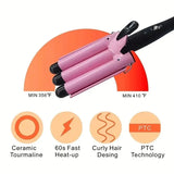 Pink 3 Barrel Hair Crimpers, Professional Hair Curling Lron, CeramicTriple Barrel Hair Styler