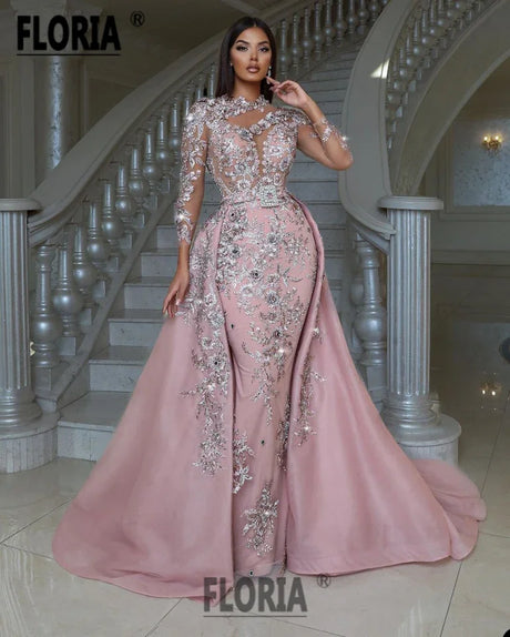 Gorgeous Dubai Mermaid Evening Dresses Flowers Lace Appliques Wedding Party Gowns Arabia Formal Occasion Dress robe de soirée