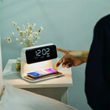 Creative 3 In 1 Bedside Lamp Wireless Charging LCD Screen Alarm Clock Wireless Phone Charger For Iphone Smart Alarm Clock Lamp