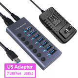 Metal USB 3.0 Hub Multi USB Splitter 4/7/10Ports Use Power Adapter Multiple Expander 2.0 Hub With Switch For Laptop Accessoriess