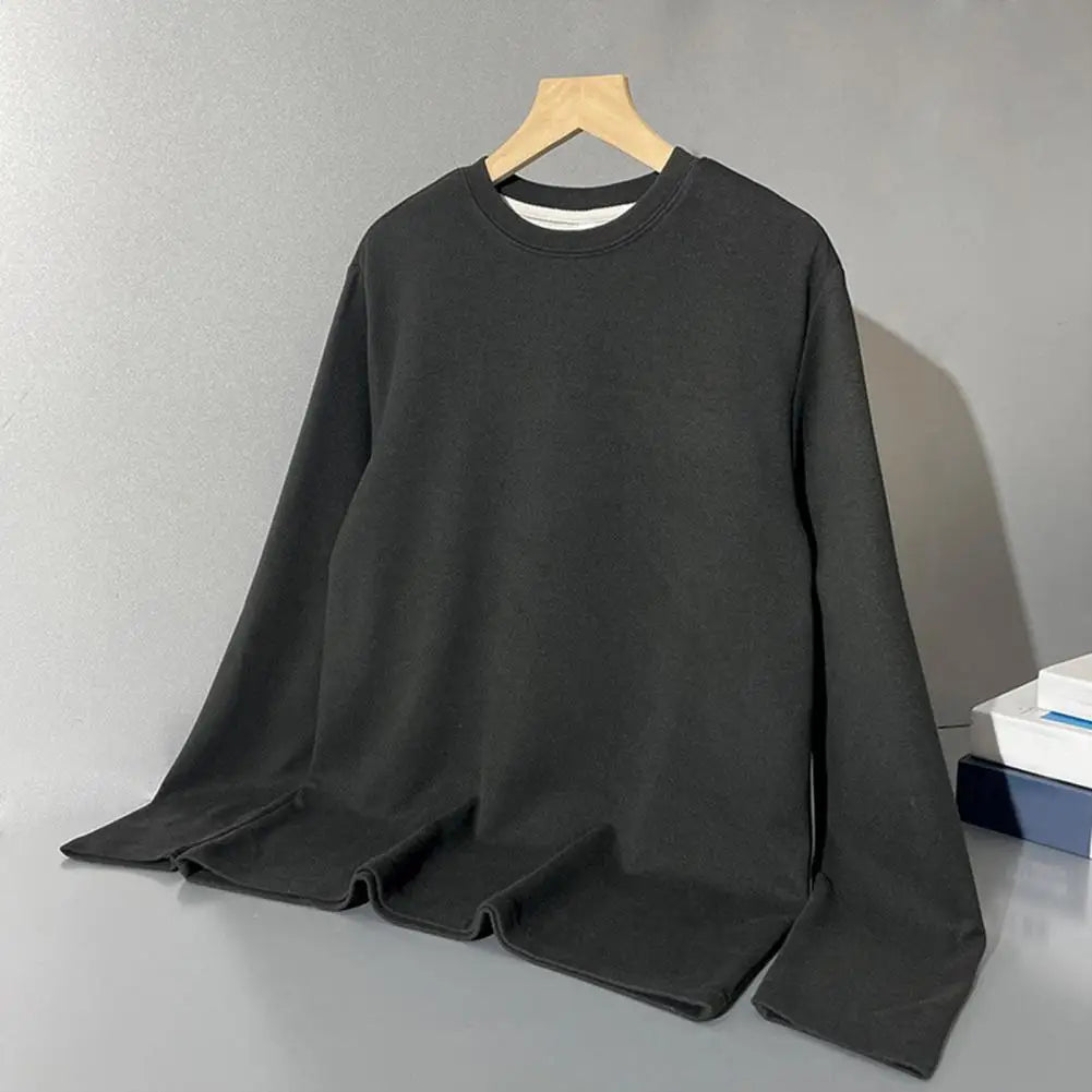 Men Autumn Winter Warm Bottoming Tops O-neck Long Sleeve DE Velvet Lining Coldproof Thermal Underwear