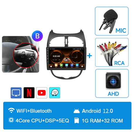 JIUYIN Car Radio For Peugeot 206 206CC 206SW 2001 - 2008 wireless CarPlay Android Auto car intelligent systems No 2 din 2din DVD