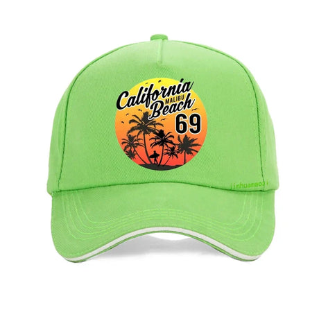 Vintage California Malibu Beach Sunhat Fashion Beach Cartoon Print Baseball Cap Men Women Summer Trucker Hat Snapback Gorras