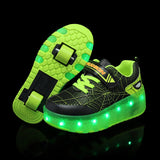 Kid Sneakers Spider Cartoon Mesh Usb Charge Luminous Shoes Outdoor Sport Roller Skates Child Skate Shoes Boys Girls Casual Shoes