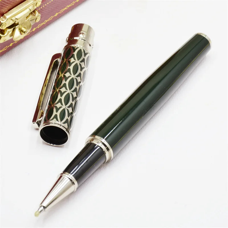 MOM Ca Santos De Rollerball Ballpoint Pens Writing Stationery Luxury Office Gift With Unique Carving Metal Dark Green Silver