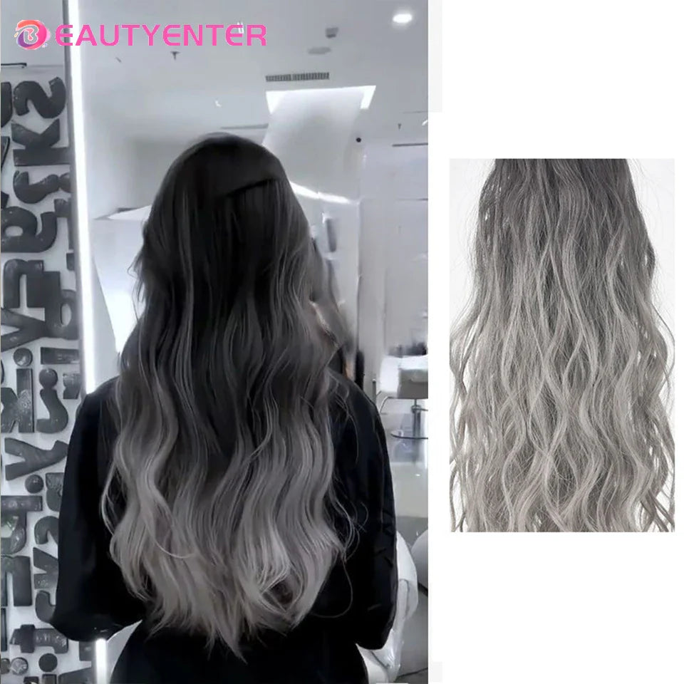 Synthetic Clips In Hair Long Wave Clip In Hair Extension Synthetic Wig Hair Extensions Ombre Gradient color Hairpieces