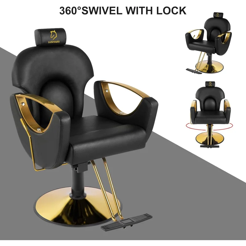 LUXMARS Hydraulic Barber Chair, Salon Chair 360 Degrees Rolling Swivel Hair Styling Chair, Adjustable Height Hair Stylist Tattoo