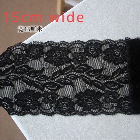 Elastic Hollow Floral Embroidery Lace Ribbon, DIY Apparel Sewing Fabric, Home Textile Decor Tape, Black and White, 15cm Wide