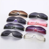 Rimless Y2K Sunglasses for Women Men,Trendy Wrap Around Sunglasses Punk One Piece Goggles Oversized Sports Sun Glasses