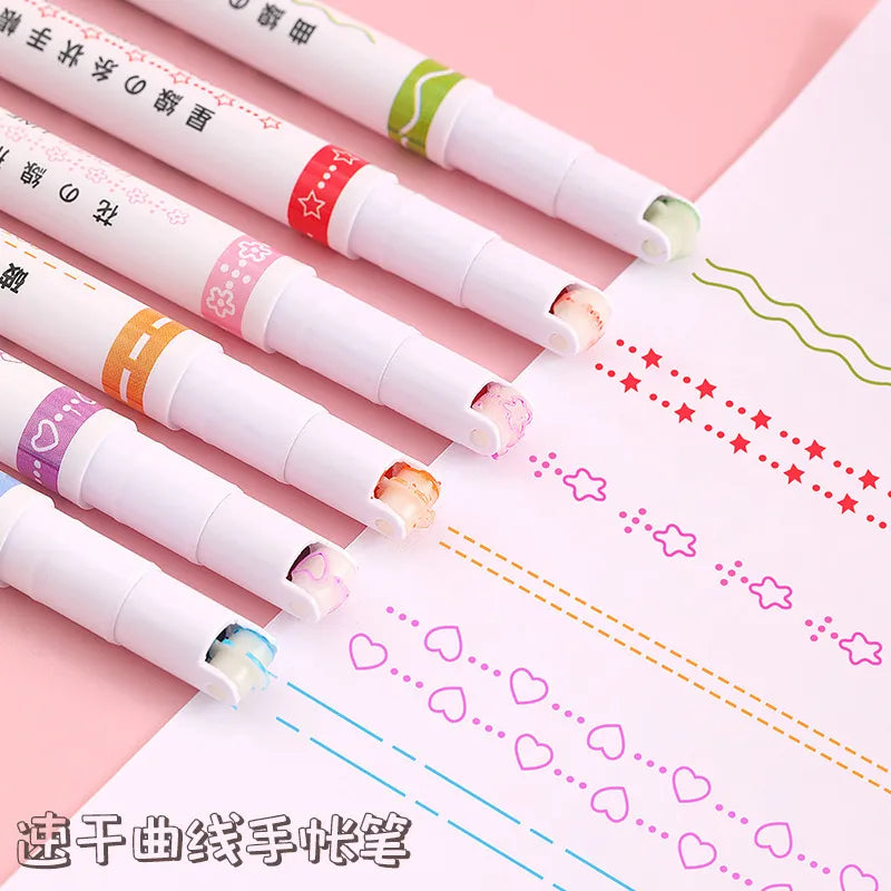 1/6Pcs/set Kawaii Flowers Line Shaped Highlighter Pens Roller Tip Curve Liner Marker for Writing Journaling Drawing Stationery