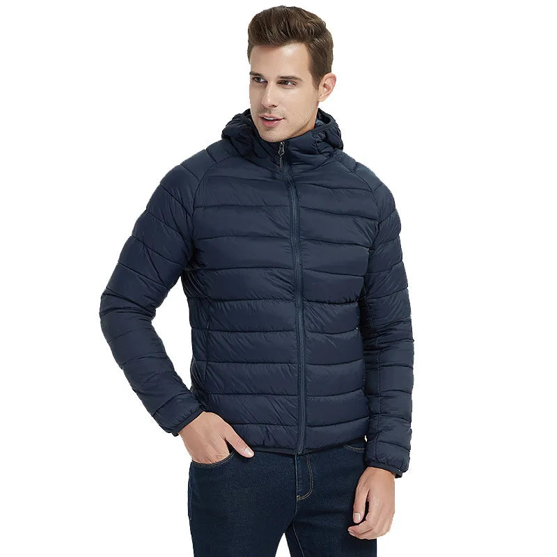 Lightweight Hooded Jacket Men Cotton Padded Winter Thermal Coats Warm Zip Pocket Parkas Fashion Casual Quilted Outwear Tops 2023