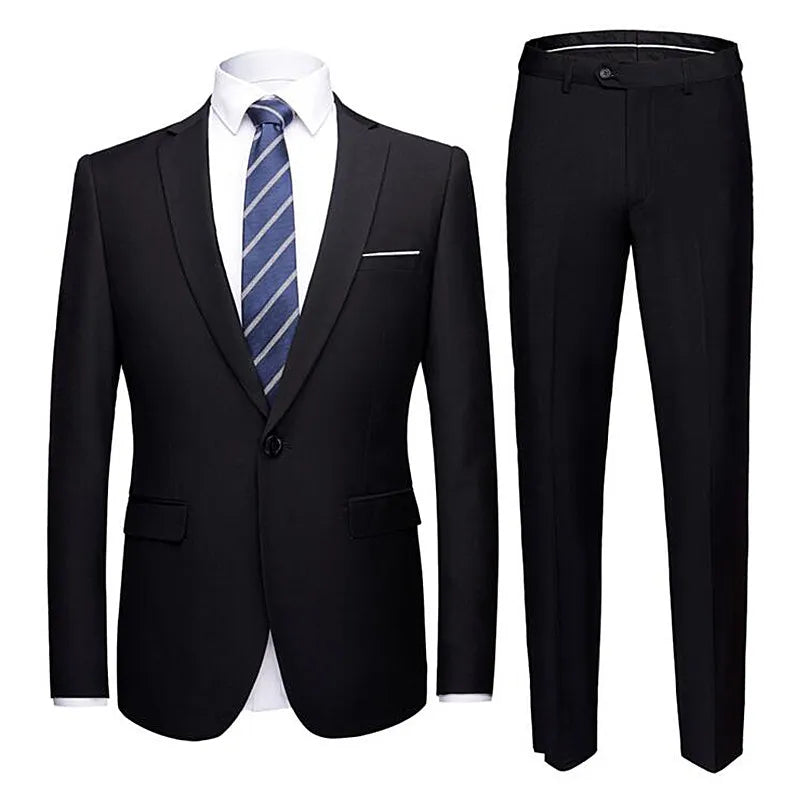 Jacket + Pants 2 Pieces Set / 2023 Fashion New Men's Casual Boutique Business Dress Wedding Groom Suit Coat Blazers Trousers