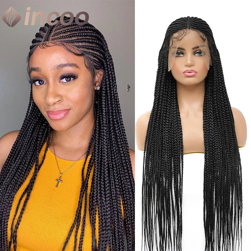 36 Inch Braid Wigs Lace Front Wig Cornrow Braided Wigs Box Braids 13x8 Lace Frontal Wig for Woman Synthetic Lace Wig Baby Hair