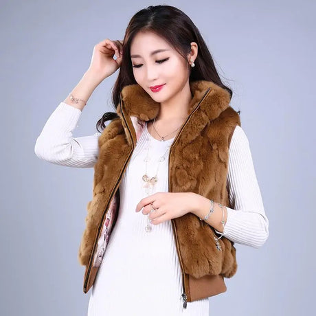 Real Fur Rabbit Korean Rabbit Fur Coat Natural Fur Vest Short Female Rabbit Vest Women Fur Coat Real  Fur Coat Free Shipping